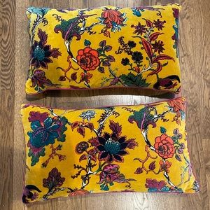 Mustard floral velvet lumbar pillows